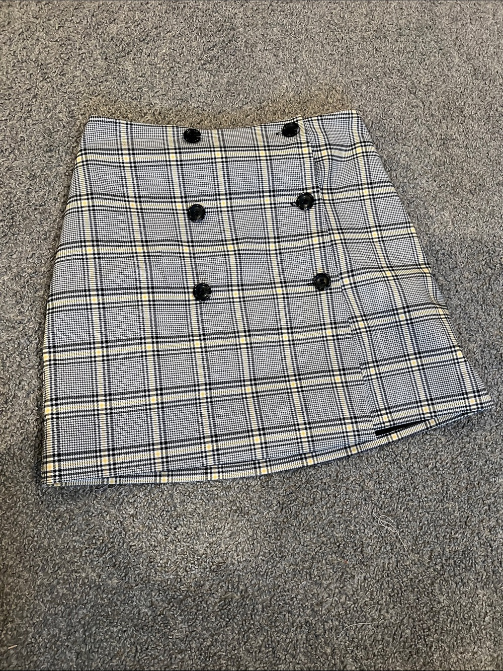 H&M Plaid Double-Breasted Mini Skirt in Black, Cream, and Yellow